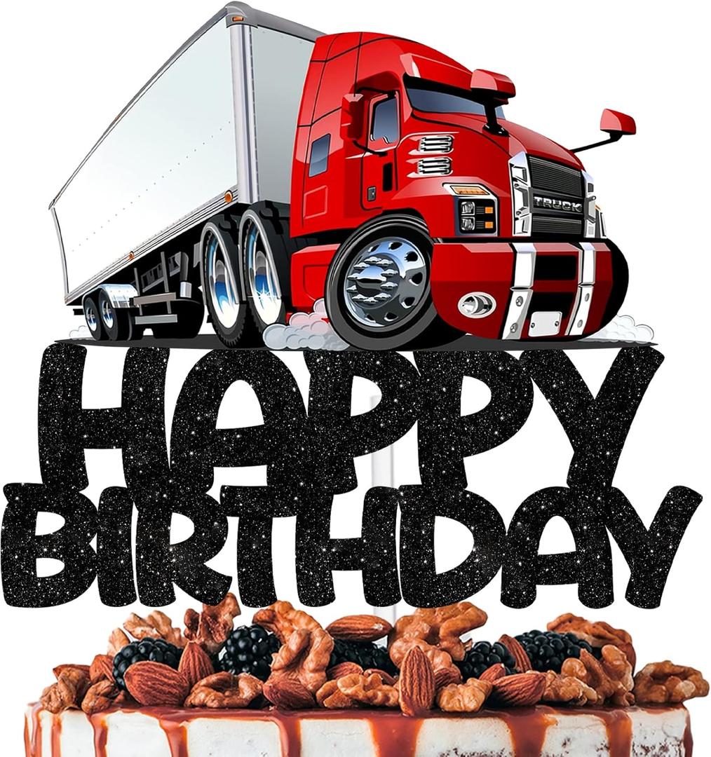 Red Glitter Cake Topper Cheer to Truck Car Transportation Vehicle Theme DecorationsBaby Shower Boy Girl Happy Birthday Party Decor Supplies