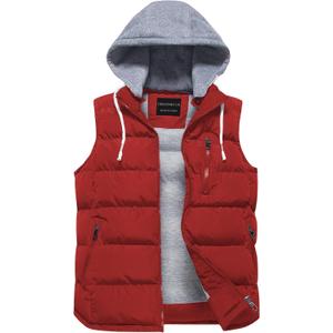 CREATMO US Women's Warm Vest Outerwear Thick Padded Puffer Sleeveless Vest With Detachable Hood (XX-Large, Red)