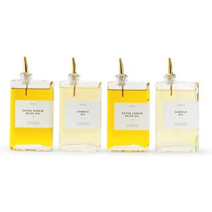 Molimoli Olive Oil Dispenser Bottle for Kitchen, Automatic Pourer, Glass Dispenser for Kitchen, Olive Oil Cruet, | Set of 4 - Gold