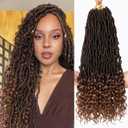 Leeven 18 Inch New Faux Locs Crochet Hair With Curly Ends 84 Strands Ombre Brown Bohemian Goddess Locs Crochet Hair With Curls 7 Packs Synthetic Wavy Soft Locs Crochet Hair for women T30#