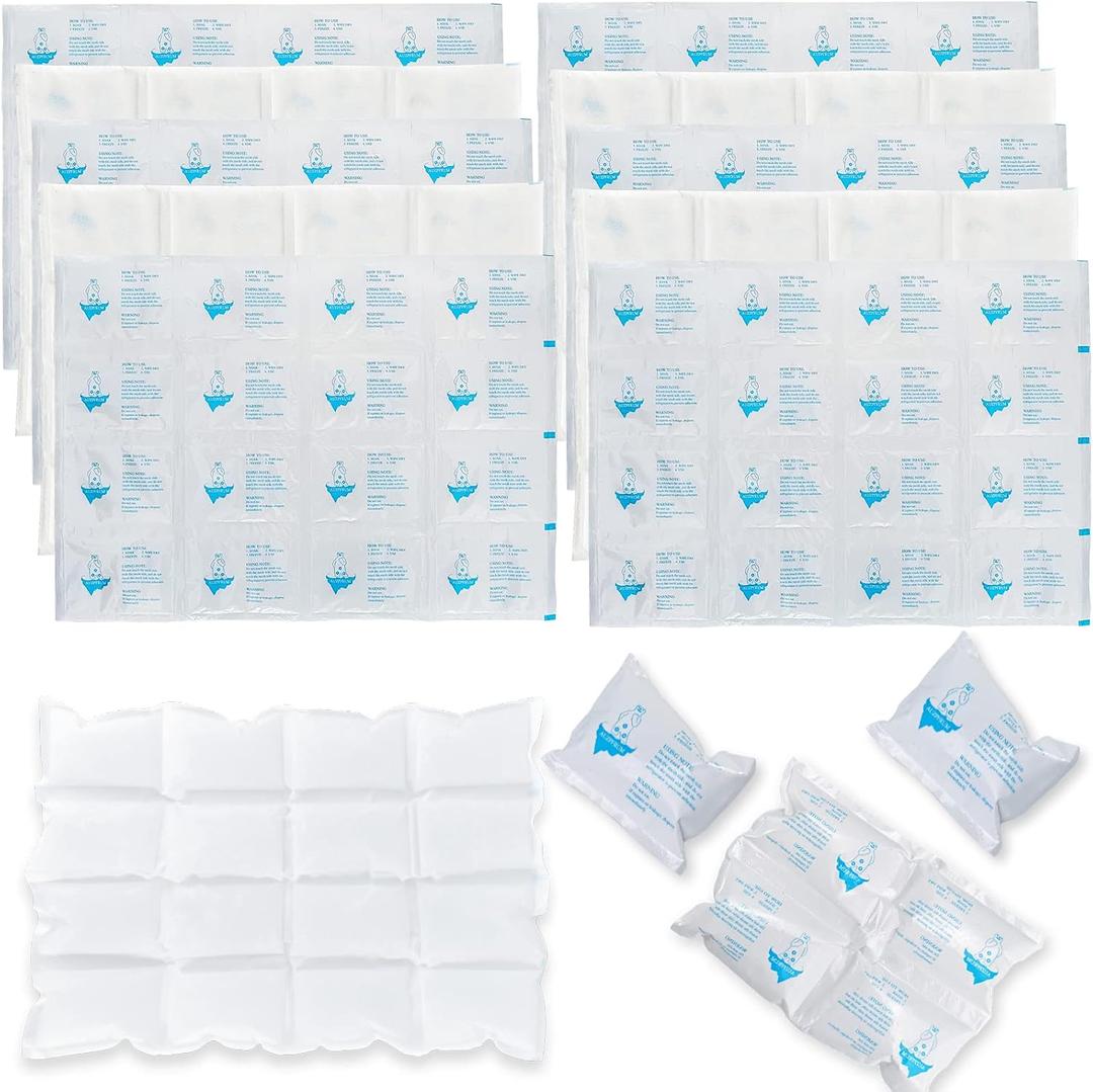 Reusable Ice Packs for Shipping & Coolers Dry Ice for Shipping Frozen Food Cold Pack for Lunch Bags, Long Lasting Cold Ice Pack Sheets for Transport Food (10 Sheets x 16 Cells)