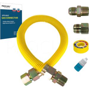 PROCURU 1" OD x 12" (1Ft) x 3/4"MIP x 3/4"FIP Universal Flexible Gas Connector, With/Without Service Valves, WP MaxFlow High Capacity Stainless Steel Tubing for Tankless Water Heater (Blue-A1 Series)