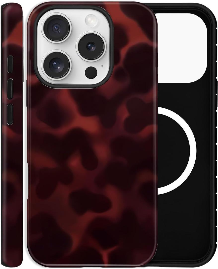 Magnetic Case for iPhone 16 Pro Max, Compatible with MagSafe, Aesthetic Tortoise Shell Cute Design for Women, Hybrid 2-Layer Hard Shell Phone Cover