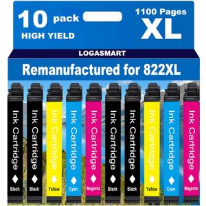 Remanufactured for 822XL Ink Cartridges Latest Upgrade for 822 XL for Workforce Pro WF-3820 WF-3823 WF-4820 WF-4830 WF-4833 WF-4834 Printer 8 Pack