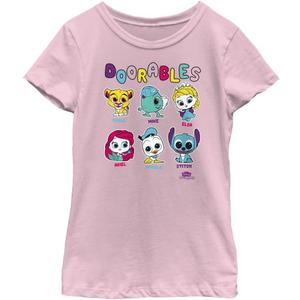 Disney Doorables Whos Who Girls Short Sleeve Tee Shirt (Large, Light Pink)
