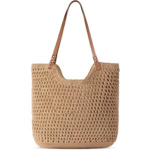 Pleneal Crochet Beach Bag, Summer Woven Tote Bag with Lining, Soft Purse Shoulder Bags for Vacation