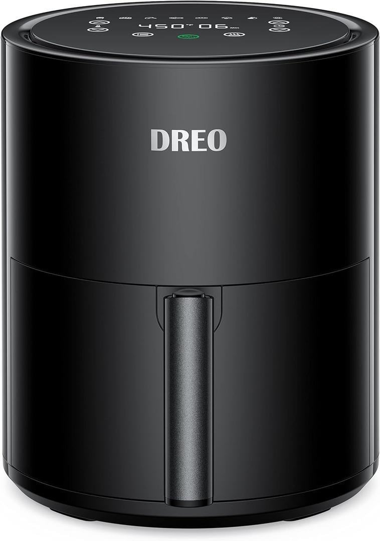 Dreo Air Fryer - 100 to 450, 4 Quart Hot Oven Cooker with 50 Recipes, 9 Cooking Functions on Easy Touch Screen, Preheat, Shake Reminder, 9-in-1 Digital Airfryer, Black, 4L (DR-KAF002)