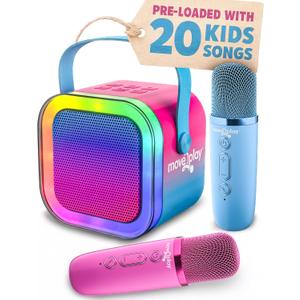 Move2Play, Mini Karaoke Machine for Kids | Built-in 20+ Songs | Bluetooth Speaker with Microphones | Voice Effects | Toddler Music Toy | Christmas Stocking Stuffer | Girls & Boys Age 2, 3, 4, 5, 6+ (Cotton Candy)
