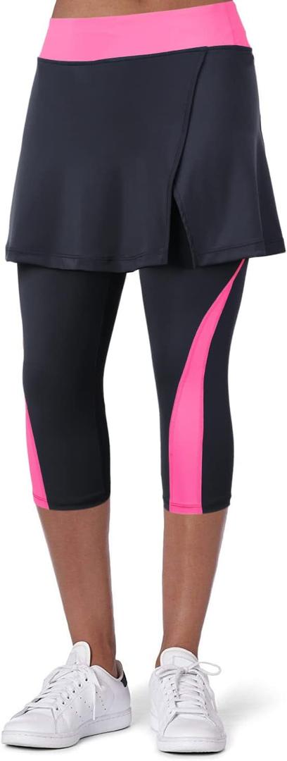 ANIVIVO Women Tennis Skirted Leggings with Pockets, Capris Yoga Leggings with Skirts&Tennis Pickleball Clothing, L