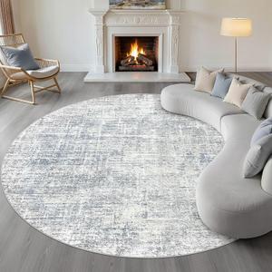LOONGRUG Round Rug 10x10 Washable Neutral Modern Rug for Living Room Blue | Circle Large Abstract Soft Stain Resistant Indoor Non-Slip Carpet for Bedroom Nursery Kids Office Playroom Dining Room