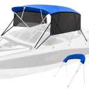 KAKIT 4 Bow Bimini Tops for Pontoon Boats with 2 Mesh Sidewalls Square Frame 600D Oxford Top with Rear Support Poles, Storage Boot 1 Inch Aluminum Frame (Blue)