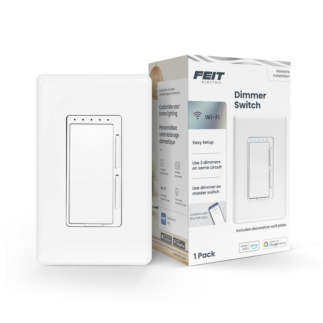 Feit Electric Smart Dimmer Switch, Neutral Wire Required for Installation, Compatible with Amazon Alexa and Google Assistant, Smart Dimmer Light Switch, White, Model:DIM/WiFi