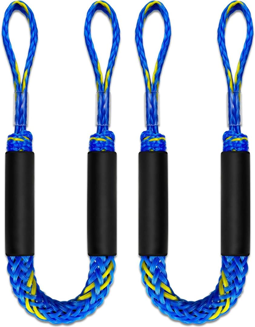 2PCS Dock Lines 3FT Premium Bungee Boat Lines Boat Accessories (Blue+Yellow, 3Feet)
