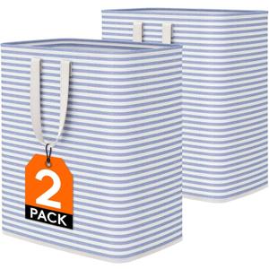 Lifewit 2 Pack Laundry Hamper Large Collapsible Laundry Baskets, Freestanding Waterproof Clothes Hamper with Easy Carry Handles in Laundry Room Bedroom Bathroom College Dorm for Adults, Blue, 2 x 100L