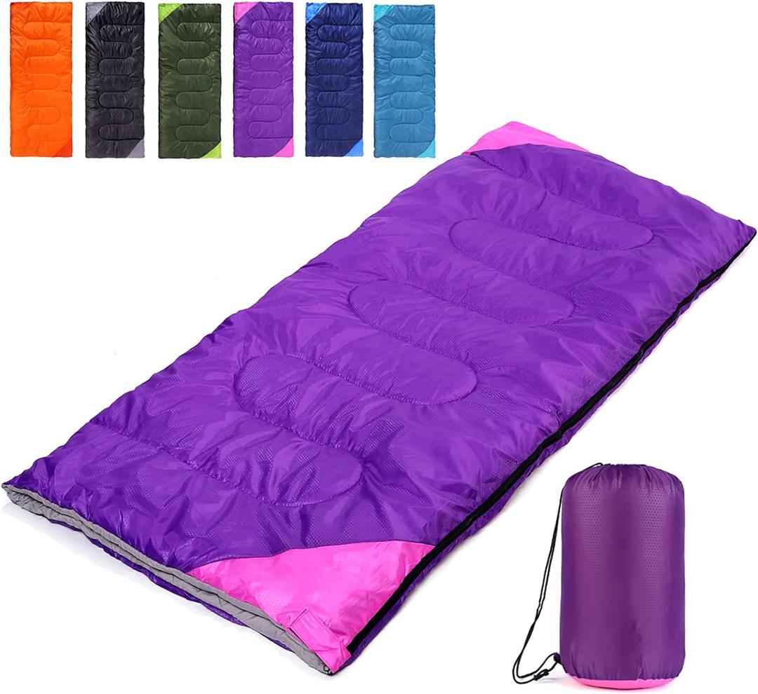 Camping Sleeping Bag for Adults Boys and Girls,Cold and Warm Weather-Summer, Spring, Fall, Lightweight, Waterproof Compact Bag for Camping Gear Equipment, Traveling, and Outdoors (Purple)
