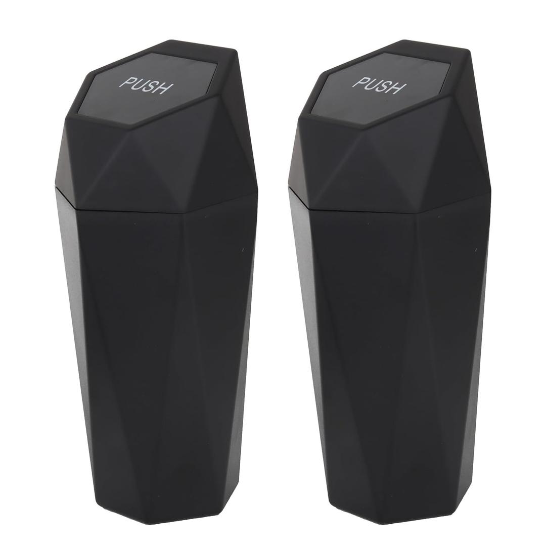 Car Trash Can Bin,Small Garbage Can with Lid,Automotive Cup Holder Mini Cars Trashcan,Portable Car Door Trash Cans,Car Accessories Interior Essentials Gadgets Dustbin (2Pcs, Black)