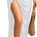 AI'MAGE Women's Sarong Swimsuit Coverup Sheer Mesh Beach Cover Up Skirt Long Bikini Wrap for Swimwear S-XXL (White, S)