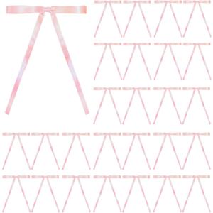2 x 30 Pcs Satin Bows with Twist Tie 5 x 7 Inch Pretied Premade Ribbon Bows for Tree Wreath Garland Home Decor Indoor Outdoor Decorations (Light Pink)