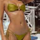 SOLY HUX Bathing Suit for Women Halter Ring Linked Tie Side Bikini Sets Two Piece Swimsuit (Green, S)