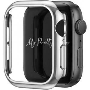 My Pretty Strap Glossy XOXO Apple Watch Bumper Case - Touch-Friendly Open Face Design- No Screen Fogging- Compatible with Series 1-11, SE & Ultra 38/40/41/42/44/45/46/49mm (Silver)