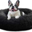 JOLLYVOGUE Calming Dog Beds Large Sized Dog, 36in Donut Washable Large Pet Bed, Anti-Slip & Anti-Anxiety Fluffy Faux Fur Round Dogs Bed, Fits up to 80 lbs Pets (Black)