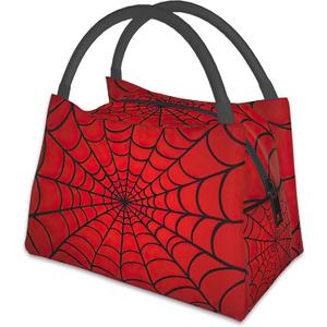 Red Spider Web Reusable Lunch Bag,Gothic Insulated Small Lunch Box for Kids Adult Women,Leakproof Cooler Tote Bags for Student Teacher Work Camping Picnic School