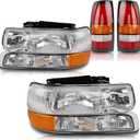 Headlights Tail Lights Combo Compatible with 1999 2000 2001 2002 Chevy Silverado 1500/HD 2500/HD - Headlamp Taillight Assembly Replace GM2502187 GM2503187-6PCS OE-Style