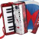 Accordion Instrument 17 keys Mini Accordian with Celluloid Body Strap for Beginners Acorden (Red)