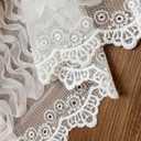 Short Lace Curtains 24 Inch Length 2 Panels Shabby Chic Wavy Stripes Ruffled Romantic Kitchen Window Curtains Over Sink, Rod Pocket Privacy Embroidered Scalloped Sheer Cafe Curtain, 22x24 Inch, White