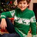 Funnycokid Boys Christmas Sweaters Kids Button Mock Neck Pullover Up Winter Xmas Holiday 5-12 Years (Green)