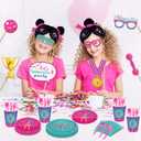 2 x 25PCS Gymnastics Photo Booth Props Set  Pink & Purple Paper Letter Print Selfie Props with Sticks for Gymnast Birthday Parties, Little Girl Themed Events & Photo Booth Decorations