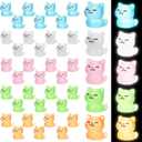 50pcs Luminous Miniature Cat, 5 Colors Mini Resin Cat Tiny Small Cats Statues Glow in The Dark Animals Figurines Figures to Hide for Garden Dollhouse Party Favor Decorations