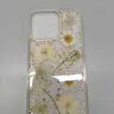 for iPhone 13 Pro Clear Case with Pressed Real Flowers Design,Glitter Cute White Floral Pattern Slim Soft TPU Protective Women Girl's Phone Cover for iPhone 13 Pro
