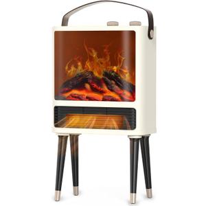 Fireplace Space Heater for Indoor Use, 1500W Freestanding Electric Heater with Realistic 3D LED Flame, 3 Modes, Overheating & Tip-Over Protection, Small Portable Heater for Bedroom Room Office, White