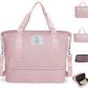 Geestock Travel Duffel Bags, Overnight Bags for women, Carry on Bag with Shoe Compartment & Trolley Sleeve, Hospital Bag for Women Labor Delivery, Gym, Weekender, Pink, 15.3"7.9"14.2"