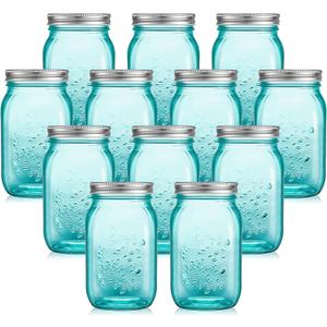 Tessco for you 12 Pcs Bulk Teal Mason Jars with Lids 16 oz Decorative Centerpieces Glass Pint Canning Containers Regular Mouth for Flower Food Storage Wedding Halloween Christmas DIY Crafts