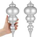 Soulchen 2 Pcs 12" Large Christmas Finial Drop Ornaments Giant Shatterproof Plastic Christmas Ball Ornaments Xmas Tree Topper Hanging Decorations for Holiday Xmas Decor (Silver Matte)