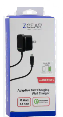 ZGEAR ADAPTIVE FAST CHARGE WALL CHARGER for USB C