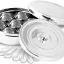 KSJONE Double Lid Spice Container Masala Dabba With 7 Compartments and 7 Spoons, Masala Box, Spice Container Box, Stainless Steel condiment box Indian with Double Lid, 7.3 inch