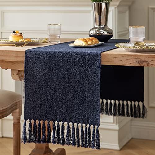 ZeeMart Navy Table Runners 36 Inches Long, Burlap Linen Style Rustic Farmhouse Table Runner, Small Short Boho Coffee Table Runner, 13x36 Inches, Navy
