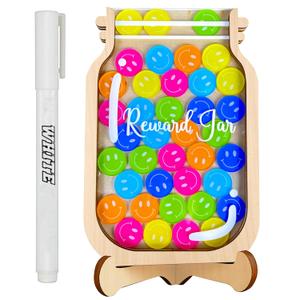 9" Magnetic Reward Jar for Kids with DIY Name, 45 Colorful Smiley Tokens, Behavior Chart for Kids at Home, Classroom Management Tool, Reward Jars for Kids Magnetic
