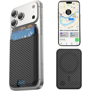 for MagSafe Wallet, Works with Apple Find My,4 Card Holder, Magnetic Phone Wallet for iPhone 17/16/15/14/13/12 Pro Max Air Plus Series, RFID Blocking Vegan Leather,Carbon Fiber
