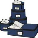 China Storage Containers 5-Piece Set Moving Boxes for Dinnerware, Glasses, Plates, Mugs and Saucers Sturdy Quilted Microfiber Dish Organizer with Dividers for Seasonal Storage - Holds Set of 12, blue