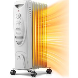 Kismile 1500W Oil Filled Radiator Heater, Portable Electric Heater with 3 Heat Settings, Adjustable Thermostat, Overheat & Tip-Over Protection, Oil Heaters for Indoor Use (Grey) (26.1inches)