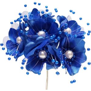 72PC Artificial Silk Pearl Spray Craft Flower for Home Craft Decor DIY Wedding Bridal Veil Headband Dress Cake Topper Embellishment Scrapbook Favor Corsage Floral Bouquet Arrangement (Royal Blue)
