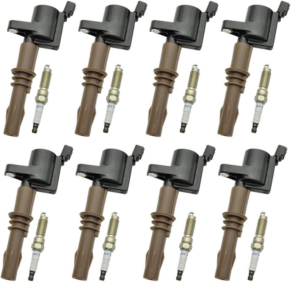 8 PCS DG521 Ignition Coil Pack Iridium Spark Plugs FD509 Ignition Coils and Spark Plugs Compatible with Ford Expedition Explorer F-150 F-250 F-350 Super Duty Mustang Lincoln, SP509, FD509