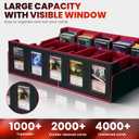 Red Trading Card Storage Box with Handle,5-Row Portable Game Case for 4000+ Cards, Leather Card Collection Case with Commander Display Window for MTG, Yugioh, and Sports Cards,Gifts for Card Collector
