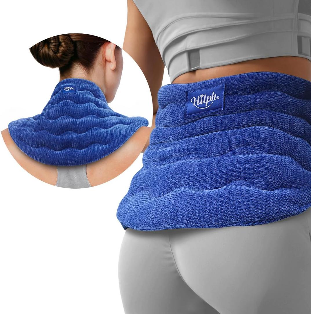 Hilph Heating Pad for Back Microwavable, Extra Large Microwave Heated Pack with Moist Heat for Lower Back Pain Relief, Menstrual Cramps, Waist, Stomach, Neck, Shoulder, Lumbar, Unscented Wearable, Blue
