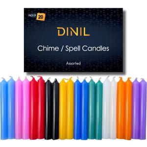 Dinil  20 Assorted Color Spell/Chime Candles  Premium Mini Taper Candles for Rituals, Prayer, Birthdays, Meditation, Altar, Spells, Chime Candles - 4 Inch Tall (Multi-Colored)