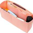 Surblue Purse Organizer Insert for Handbags, Felt Bag Organizer with Zippers Handbag Shaper Pouch for Classic 19 Flap Bag, Marmont, Onthego,Lightpink, Slender M